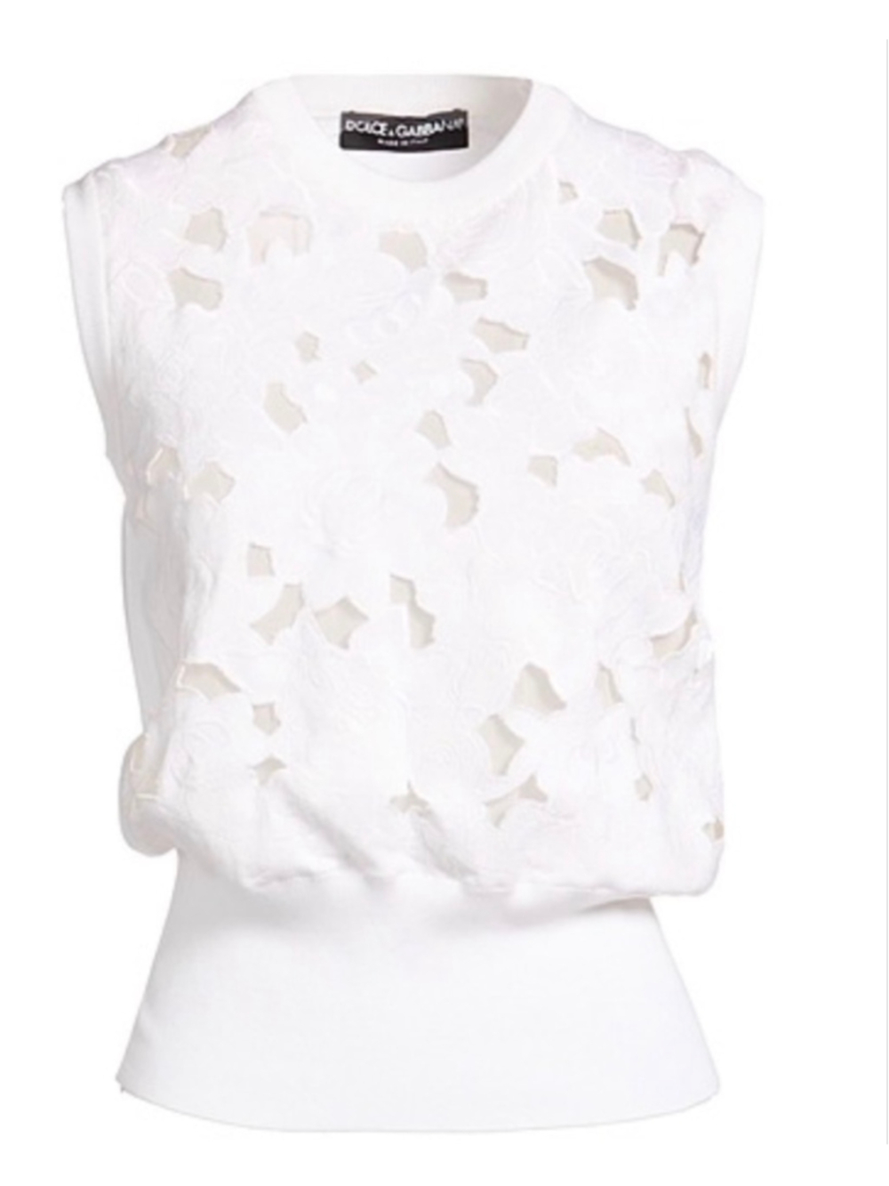 New Dolce & Gabbana White Floral Openwork Sleeveless Tank Top S